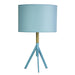 Oriel MICKY - Modern Blue 1 Light Tripod Table Lamp Featuring Real Timber Highlights & Matching Cotton Shade