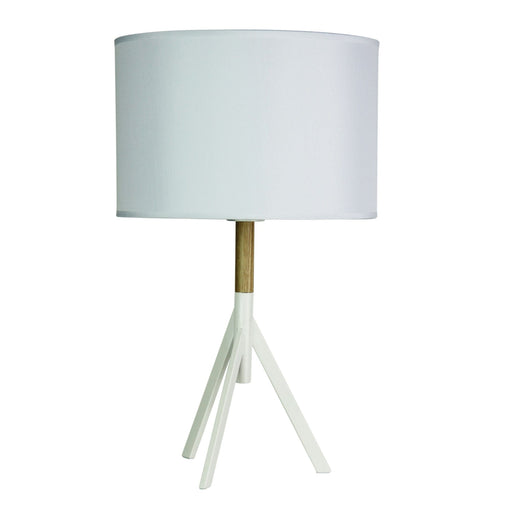 Oriel MICKY - Modern White 1 Light Tripod Table Lamp Featuring Real Timber Highlights & Matching Cotton Shade