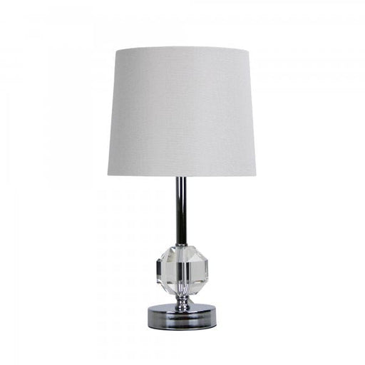 MAYA 2 Crystal and Chrome 1 x E27 Table Lamp with Ivory Polyester Linen Shade Oriel