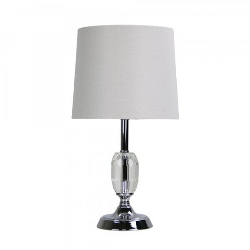 MAYA 3 Crystal and Chrome 1 x E27 Table Lamp with Ivory Polyester Linen Shade Oriel