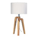 Oriel LUND - Stunning Scandi Natural Timber Tripod Base Table Lamp Featuring White Poly Cotton Hard Backed Shade