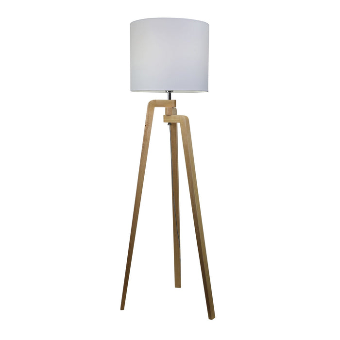 LUND - Stunning Scandi Natural Timber Tripod Base Floor Lamp Featuring White Poly Cotton Hard Backed Shade