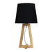 Oriel EDRA - Stunning Geometric Scandi Table Lamp Featuring Natural Timber Cross Over Base & Black Poly Cotton Shade