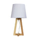 Oriel EDRA - Stunning Geometric Scandi Table Lamp Featuring Natural Timber Cross Over Base & White Poly Cotton Shade