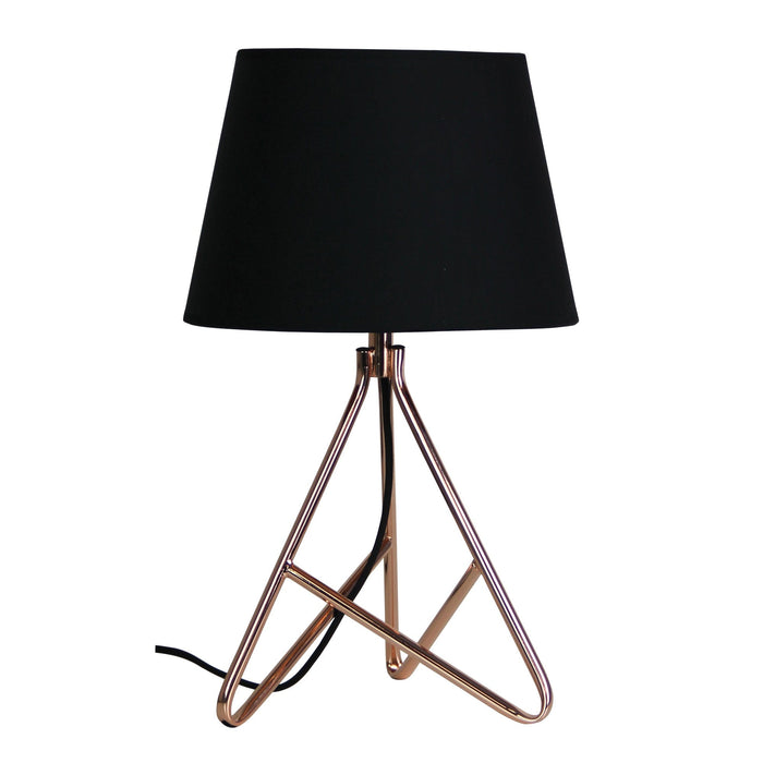 Oriel NOLITA - Modern Copper Metal Base 1 Light Table Lamp With A Black Cotton Shade With Copper Inner Highlight