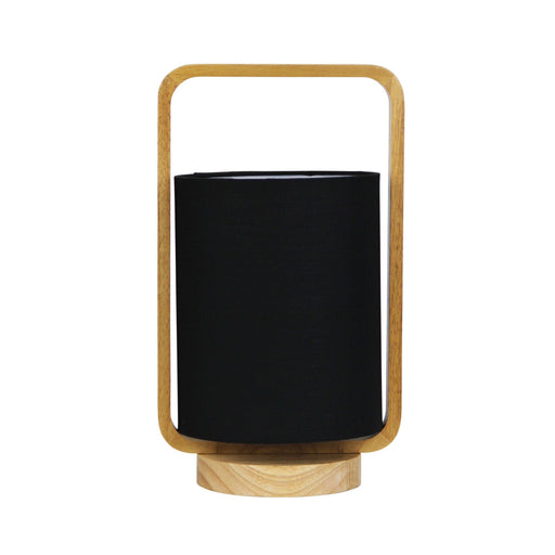 Oriel LUCIA - Modern Natural Timber Frame 1 Light Table Lamp With Black Inner Shade