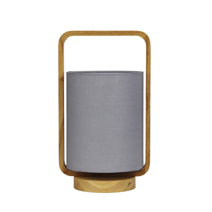 Oriel LUCIA - Modern Natural Timber Frame 1 Light Table Lamp With Grey Inner Shade