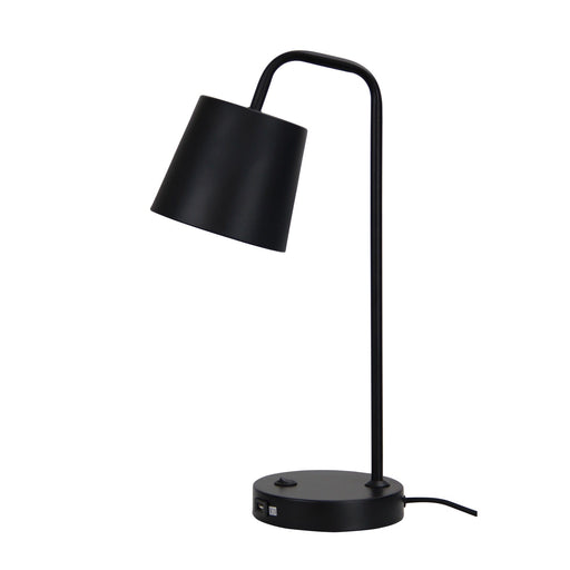 Oriel HENK - Plain Black 1 Light Table Lamp Featuring On/Off Switch & USB Charging Port On Base