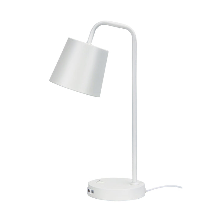 Oriel HENK - Plain White 1 Light Table Lamp Featuring On/Off Switch & USB Charging Port On Base