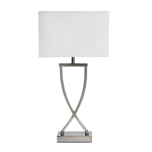 Oriel CHI - Contemporary Chrome Base 1 Light Table Lamp Featuring Rectangular White Shade With A Gentle Pearl Essence