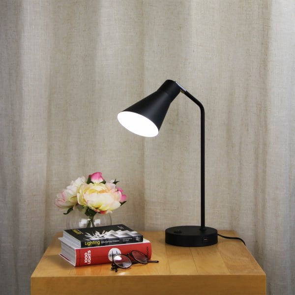 THOR Black 1 x E27 Table Lamp with Adjustable Head Oriel