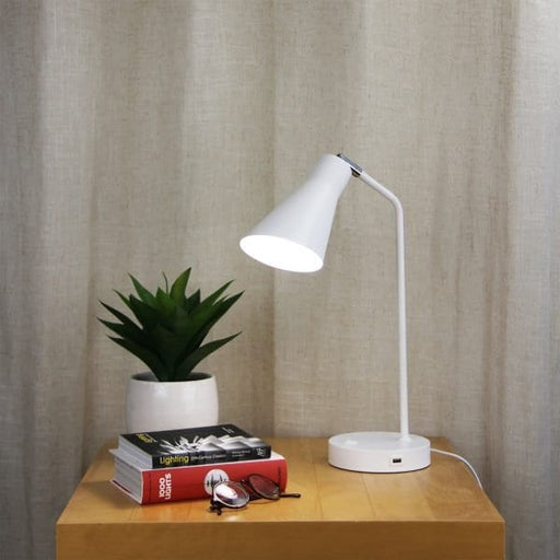 THOR White 1 x E27 Table Lamp with Adjustable Head Oriel