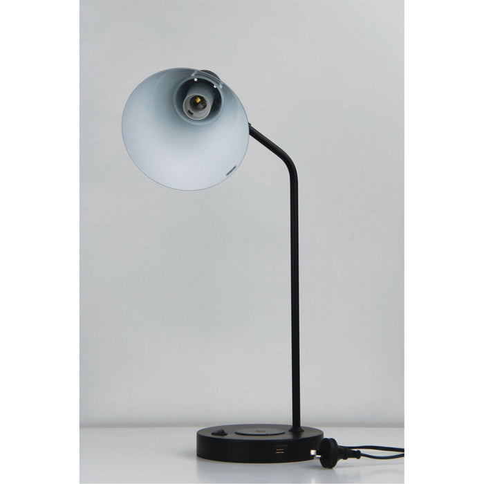 TARGA Black 1 x E27 Desk Lamp with USB and Wireless Charging