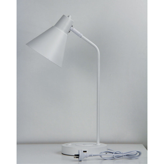 TARGA White 1 x E27 Desk Lamp with USB and Wireless Charging