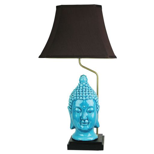 Oriel JADE BUDDAH - Modern Teal Buddah Ceramic Base Table Lamp With Dark Chocolate Shade