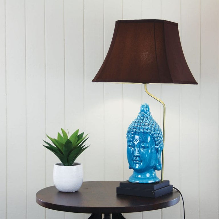 JADE BUDDAH - Modern Teal Buddah Ceramic Base Table Lamp With Dark Chocolate Shade