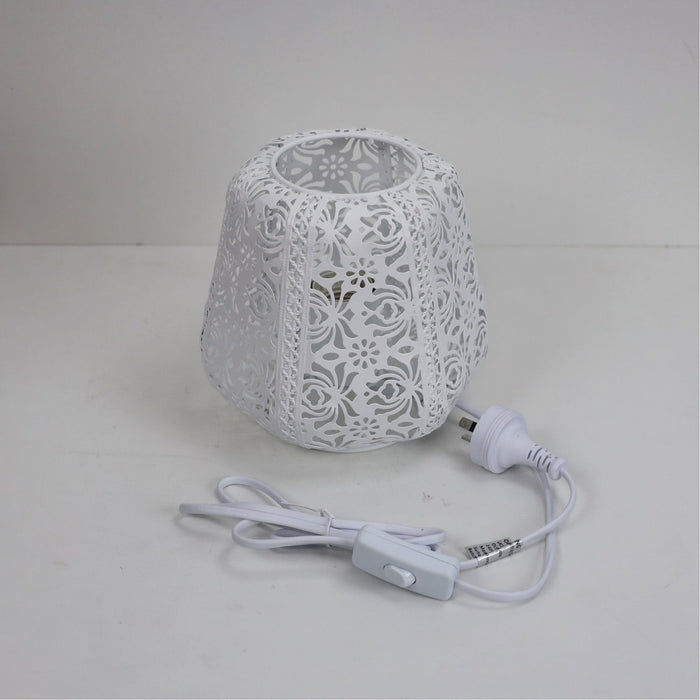 LACE - Elegant White Floral Design Laser Cut Metal Shade 1 Light Table Lamp