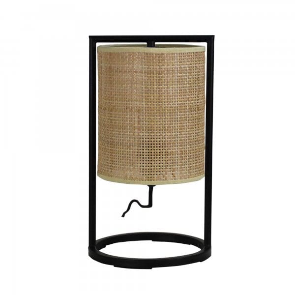 MANDALAY Black 1 x E27 Table Lamp with Rattan Cane Shade Oriel