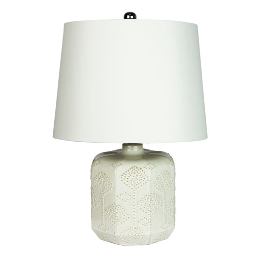 Oriel BIKKI - Elegant Antique White Ceramic Base 1 Light Table Lamp With White Hardback Shade