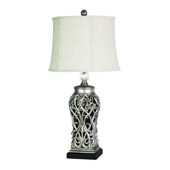 Oriel DORNE - Unique Tall Antique Silver Base Table Lamp With Raw Linen Shade