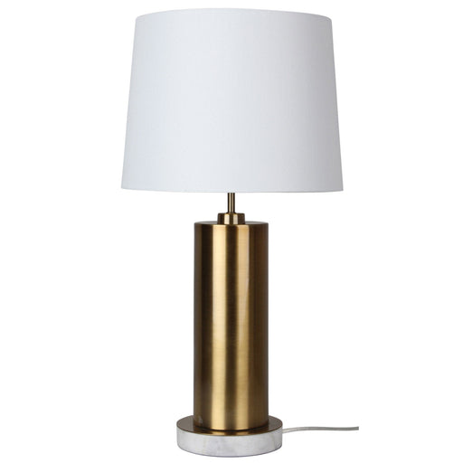Oriel SAVONA - Modern Antique Brass & Marble Base 1 Light Table Lamp With White Linen Shade