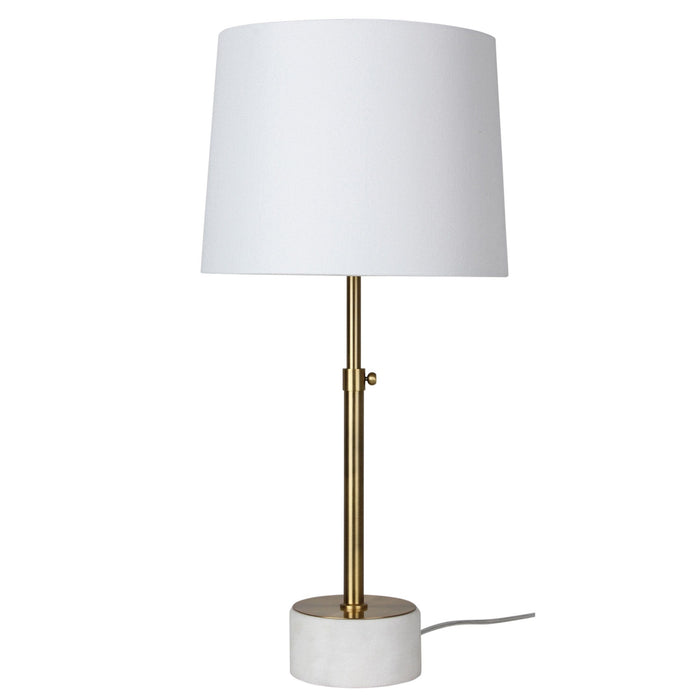 Oriel UMBRIA - Modern Antique Brass & Marble Base Adjustable Height Table Lamp With White Linen Shade