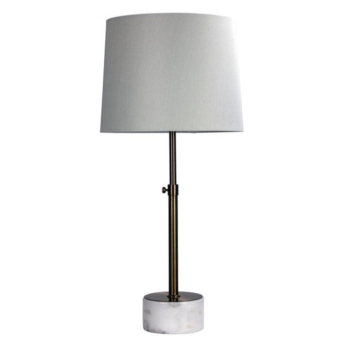 UMBRIA - Modern Antique Brass & Marble Base Adjustable Height Table Lamp With White Linen Shade