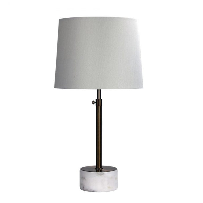 UMBRIA - Modern Antique Brass & Marble Base Adjustable Height Table Lamp With White Linen Shade