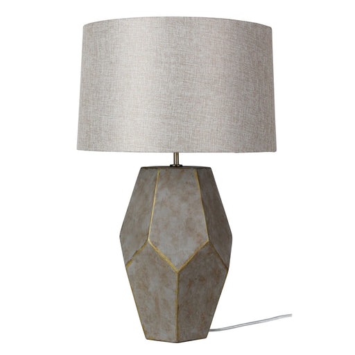 Oriel PABLO - Elegant 1 Light Table Lamp Finished In Old Gold, With A Silvery-Grey Wash & Raw Linen Shade