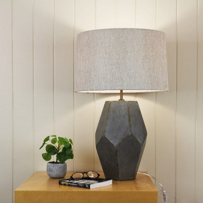 PABLO - Elegant 1 Light Table Lamp Finished In Old Gold, With A Silvery-Grey Wash & Raw Linen Shade