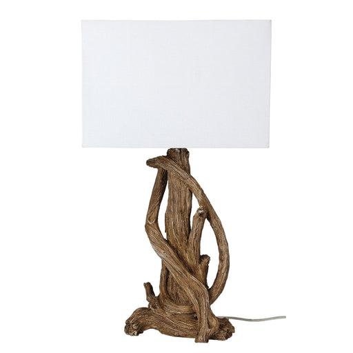 Oriel SEDONA - Aged Timber Finish (Resin) Base 1 Light Table Lamp With White Linen Rectangular Shade