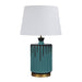 Oriel AZURE - Modern Crazed Aqua And Charcoal Ceramic Base 1 Light Table Lamp With White Linen Shade