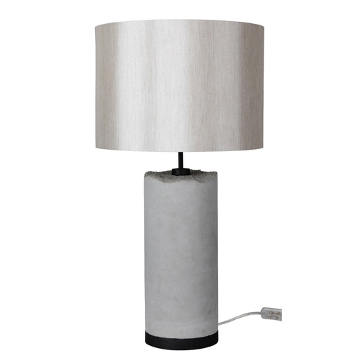 Oriel PILOS - Modern Tall Raw Concrete Finish Base 1 Light Table Lamp With Satin Silver Shade