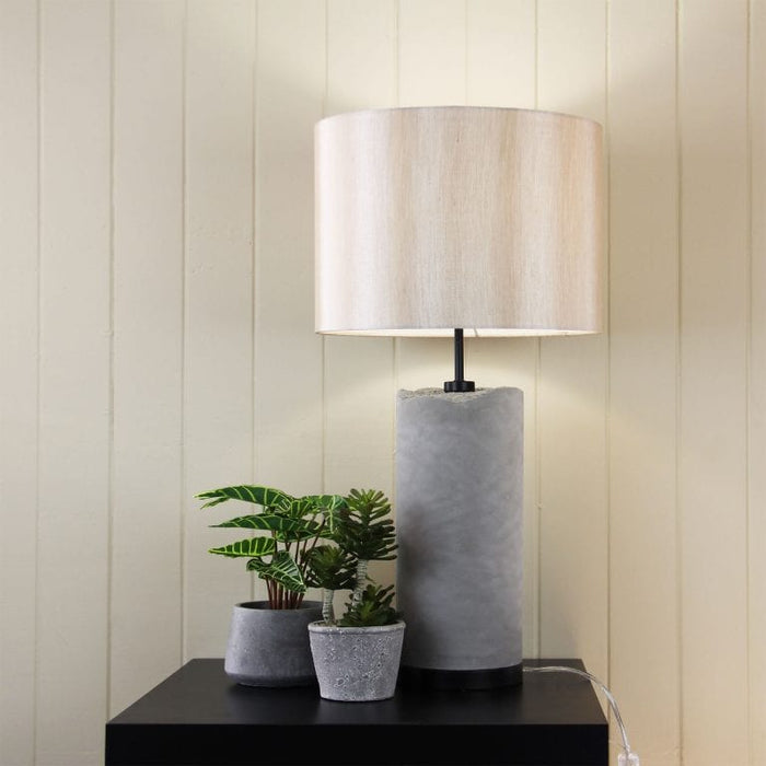 PILOS - Modern Tall Raw Concrete Finish Base 1 Light Table Lamp With Satin Silver Shade