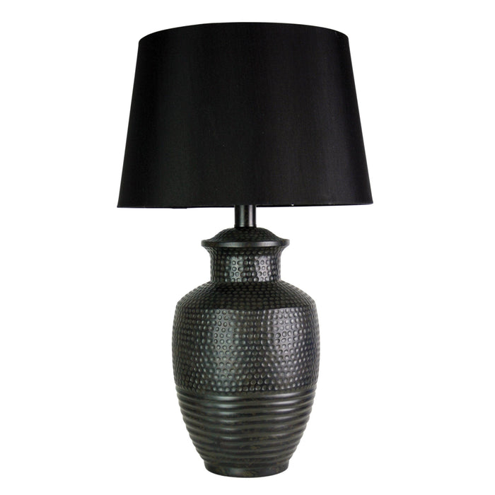 Oriel ATTICA - Modern Black Base Table Lamp Washed Over With Hints Of Bronze & Khaki Greens Featuring Black Satin Shade