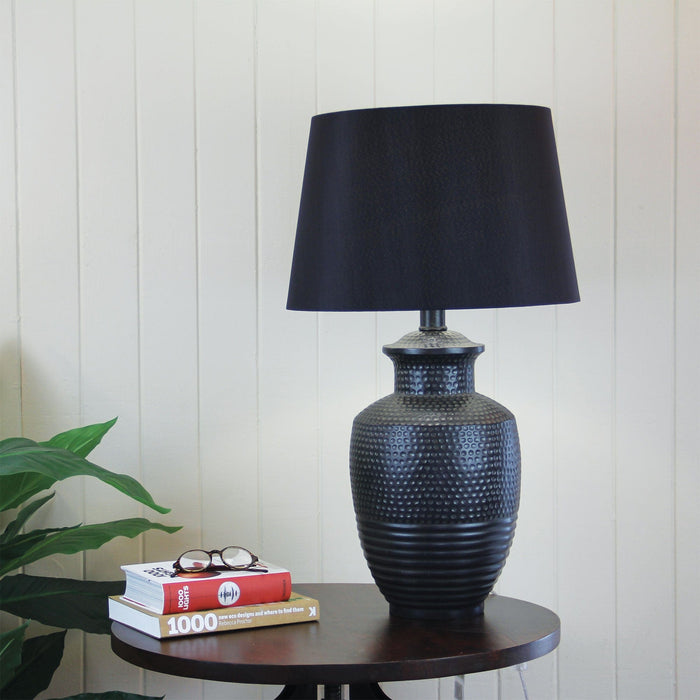 ATTICA - Modern Black Base Table Lamp Washed Over With Hints Of Bronze & Khaki Greens Featuring Black Satin Shade