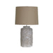 Oriel ANDORRA - Stunning White Washed Timber Floral Patterned Design Base Table Lamp Featuring Flax Linen Hard Back Shade