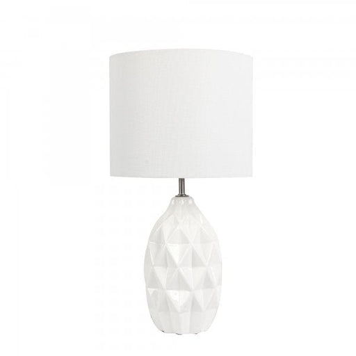 JORN Ivory Ceramic 1 x E27 Table Lamp with Ivory Linen Drum Shade Oriel