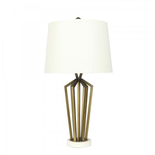 ROMSEY Bronze and Marble 1 x E27 Table Lamp with Ivory Linen Fabric Shade Oriel