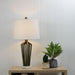 ROMSEY Bronze and Marble 1 x E27 Table Lamp with Ivory Linen Fabric Shade Oriel