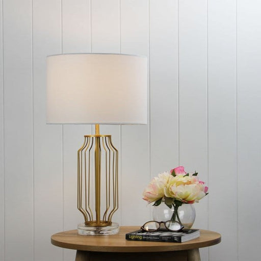 WARE Gold 1 x E27 Table Lamp with Irish Linen Shade Oriel