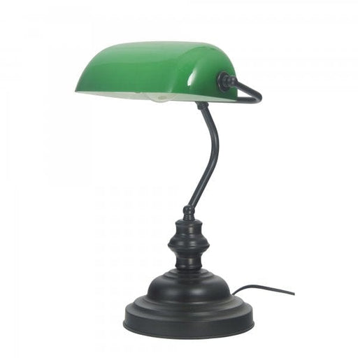 BANKERS - Black Bankers Lamp with Green Glass Oriel