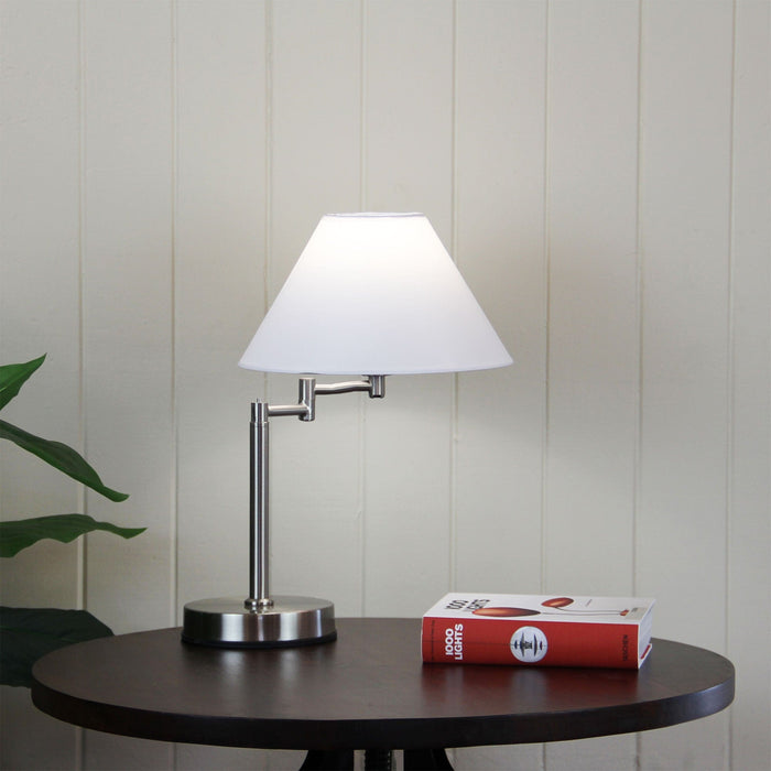 ZOE - Traditional Brushed Chrome Swing Arm On/Off Touch Table Lamp With White Shade  - ON/OFF TOUCH