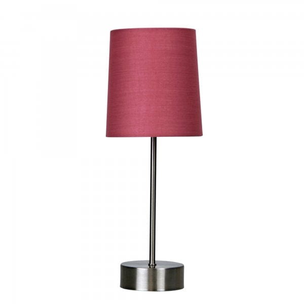 LANCET Brushed Chrome 1 x E14 On/Off Touch Lamp with Blush Pink Shade Oriel