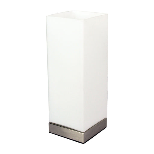 Oriel PEPE - Square Matt Opal Glass On/Off Touch Lamp With A Discreet Brushed Chrome Base - ON/OFF TOUCH