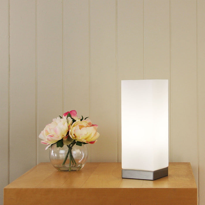 PEPE - Square Matt Opal Glass On/Off Touch Lamp With A Discreet Brushed Chrome Base  - ON/OFF TOUCH