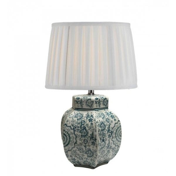 PADMA - Green & White Patterned Base Table Lamp With White Shade Telbix