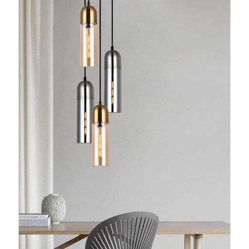 PASTILLE Cylinder Pendant Light with Amber Glass and Antique Brass Highlight CLA
