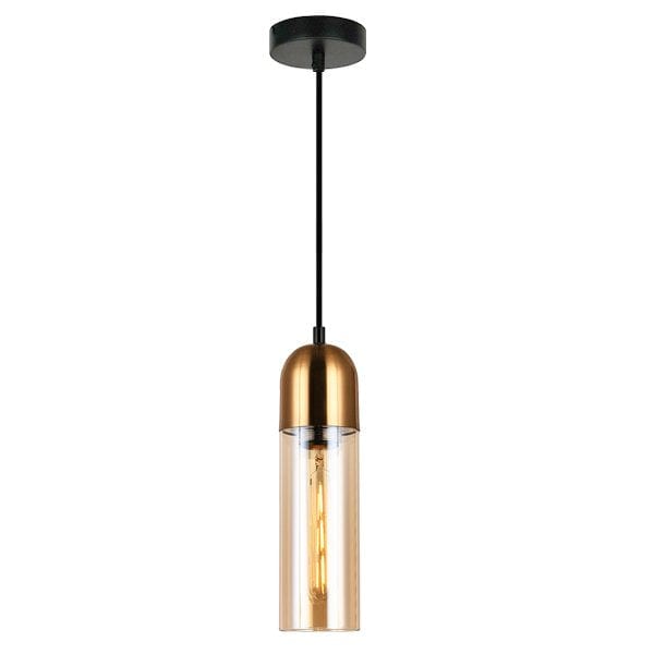 PASTILLE Cylinder Pendant Light with Amber Glass and Antique Brass Highlight CLA