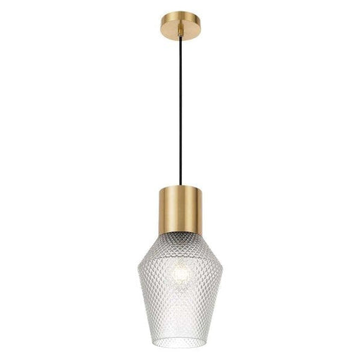 RENE Retro Clear Glass and Antique Gold 1 Light Pendant Telbix